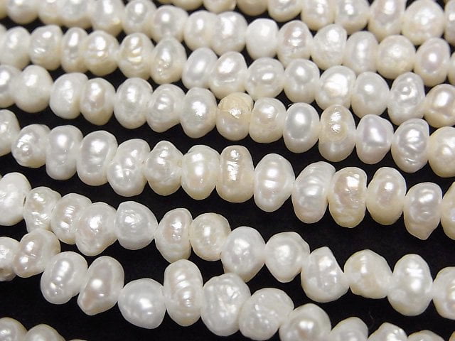 [Video] Fresh Water Pearl AA White Potato-Roundel 4-5mm 1strand beads (aprx.14inch/34cm)