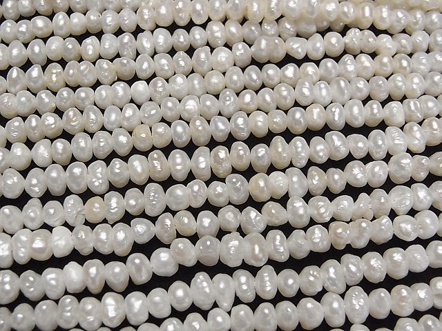 [Video] Fresh Water Pearl AA White Potato -Roundel 4-5mm 1strand beads (aprx.14inch/34cm)