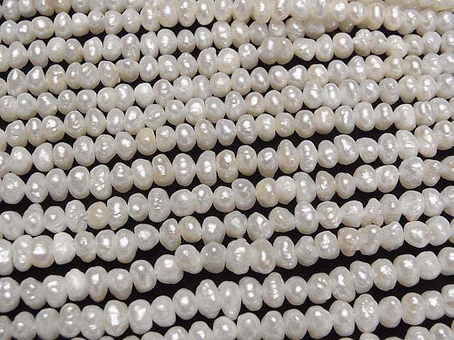 [Video] Fresh Water Pearl AA White Potato-Roundel 4-5mm 1strand beads (aprx.14inch/34cm)