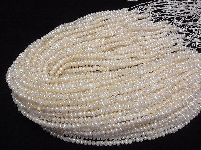 [Video] Fresh Water Pearl AA White Potato-Roundel 4-5mm 1strand beads (aprx.14inch/34cm)