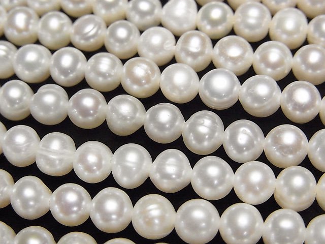 [Video] Fresh Water Pearl AA Potato 5-6mm White 1strand beads (aprx.14inch/34cm)