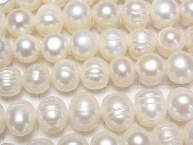 [Video] Fresh Water Pearl AA Wrinkle Potato 10mm White 1strand beads (aprx.13inch/33cm)