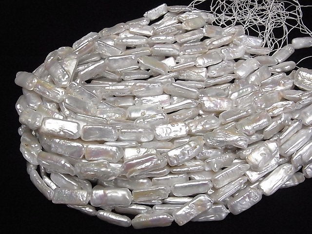 [Video] Fresh Water Pearl AA+ Rectangle 19-23mm White 1strand beads (aprx.14inch/35cm)