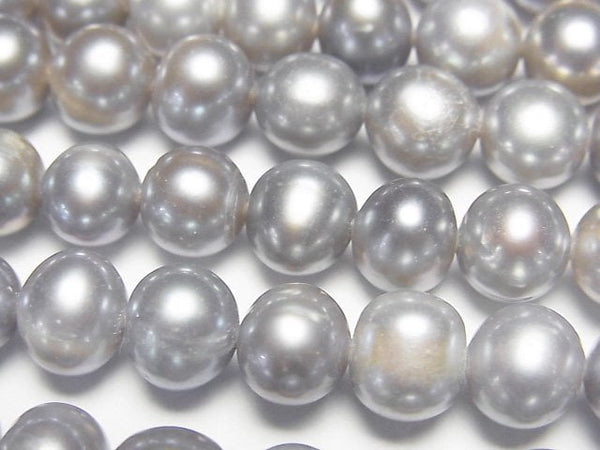 [Video] Fresh Water Pearl AA+ Semi Round-Potato 8mm Silver 1strand beads (aprx.14inch/35cm)