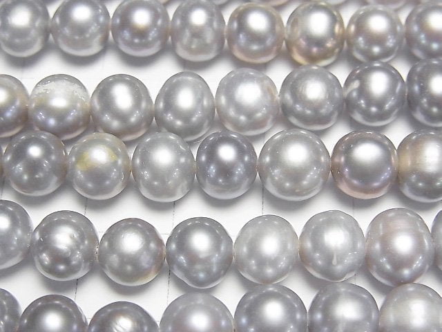 [Video] Fresh Water Pearl AA+ Semi Round-Potato 8mm Silver 1strand beads (aprx.14inch/35cm)