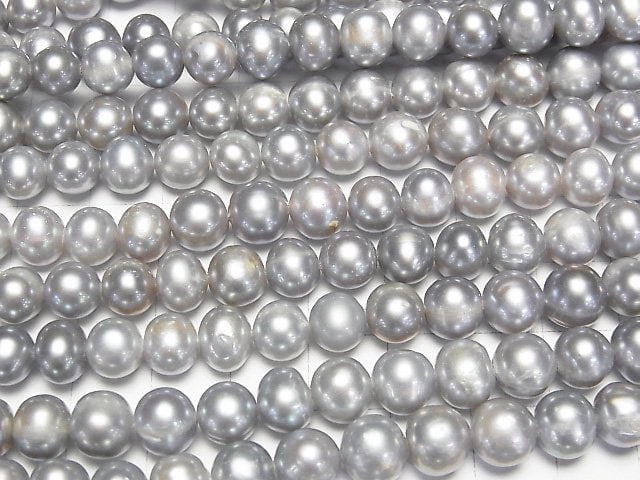 [Video] Fresh Water Pearl AA+ Semi Round-Potato 8mm Silver 1strand beads (aprx.14inch/35cm)