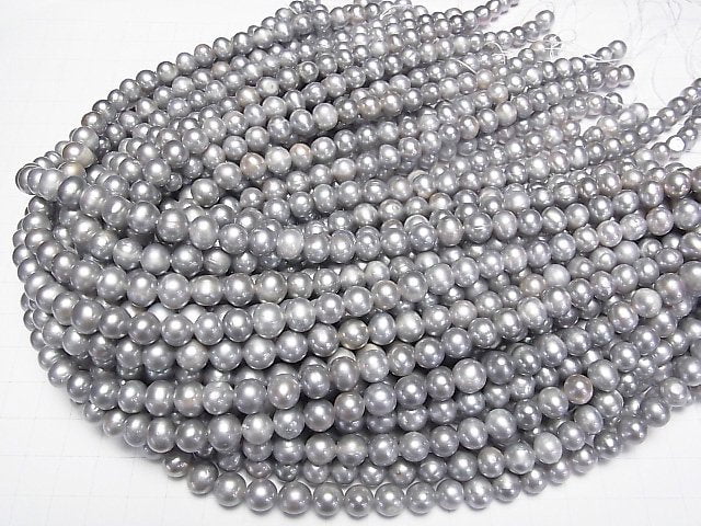 [Video] Fresh Water Pearl AA+ Semi Round-Potato 8mm Silver 1strand beads (aprx.14inch/35cm)