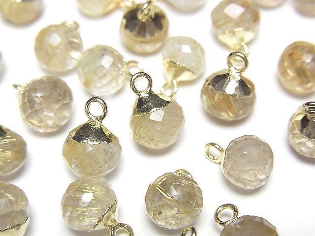 [Video] Rutilated Quartz Onion Faceted Briolette Charm Gold color 2pcs