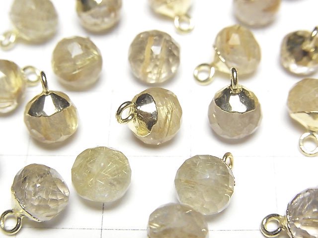 [Video] Rutilated Quartz Onion Faceted Briolette Charm Gold color 2pcs