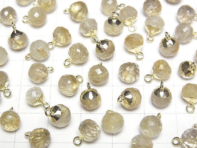 [Video] Rutilated Quartz Onion Faceted Briolette Charm Gold color 2pcs