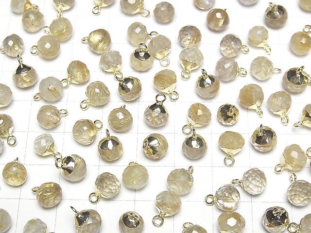 [Video] Rutilated Quartz Onion Faceted Briolette Charm Gold color 2pcs