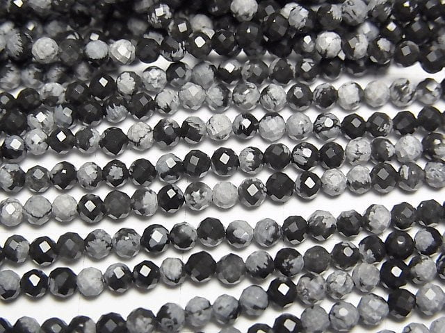 [Video]High Quality! Snowflake Obsidian Faceted Round 3mm 1strand beads (aprx.15inch/38cm)