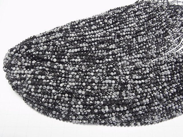 [Video]High Quality! Snowflake Obsidian Faceted Round 3mm 1strand beads (aprx.15inch/38cm)