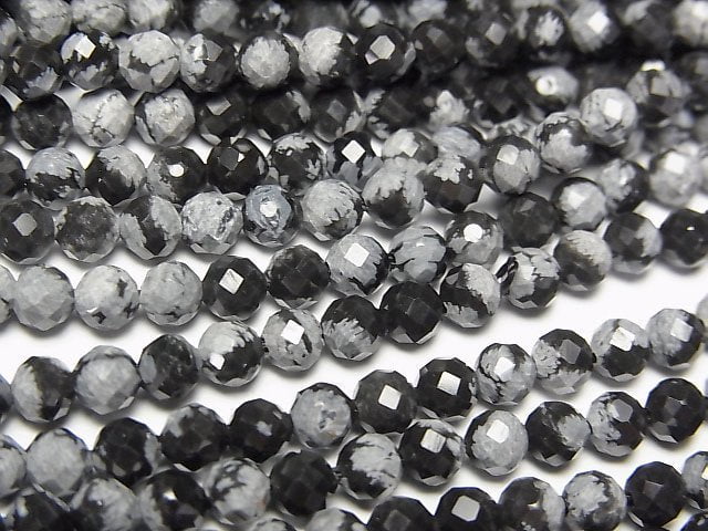 [Video]High Quality! Snowflake Obsidian Faceted Round 4mm 1strand beads (aprx.15inch/37cm)