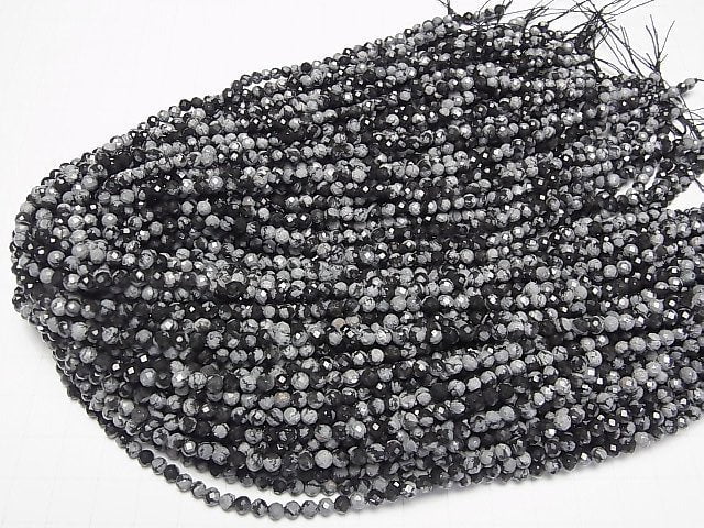 [Video]High Quality! Snowflake Obsidian Faceted Round 4mm 1strand beads (aprx.15inch/37cm)