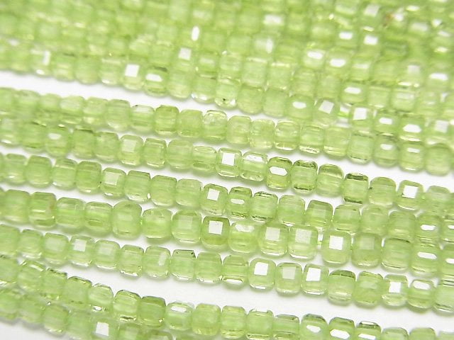 [Video]High Quality! Peridot AAA- Cube Shape 2x2x2mm 1strand beads (aprx.15inch/37cm)