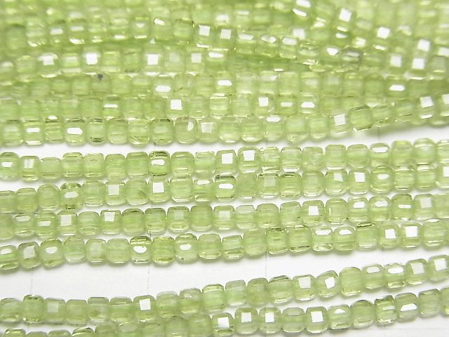 [Video]High Quality! Peridot AAA- Cube Shape 2x2x2mm 1strand beads (aprx.15inch/37cm)