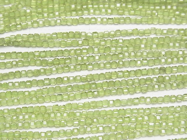 [Video]High Quality! Peridot AAA- Cube Shape 2x2x2mm 1strand beads (aprx.15inch/37cm)