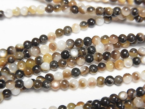 [Video] Brown-Black Shell (Black-lip Oyster) Round 2mm 1strand beads (aprx.15inch/37cm)