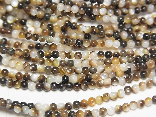 [Video] Brown-Black Shell (Black-lip Oyster) Round 2.5mm 1-strand beads (approx. 15 inches/36 cm)