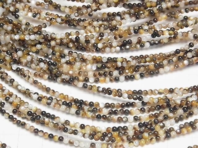 [Video] Brown-Black Shell (Black-lip Oyster) Round 2.5mm 1-strand beads (approx. 15 inches/36 cm)