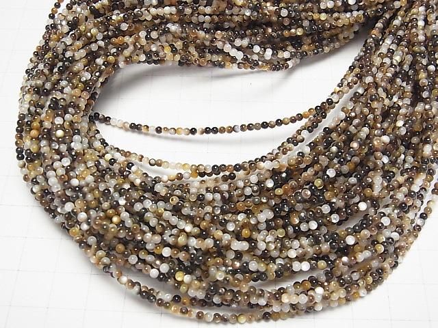 [Video] Brown-Black Shell (Black-lip Oyster) Round 2.5mm 1-strand beads (approx. 15 inches/36 cm)