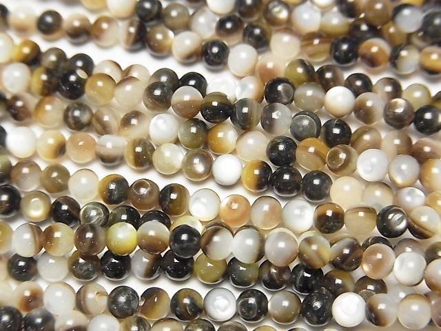 [Video] Brown-Black Shell (Black-lip Oyster) Round 3mm 1-strand beads (approx. 15 inches/36 cm)