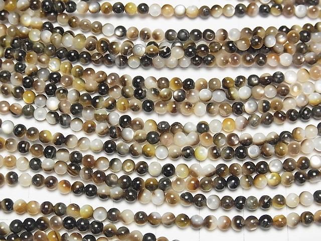 [Video] Brown-Black Shell (Black-lip Oyster) Round 3mm 1-strand beads (approx. 15 inches/36 cm)