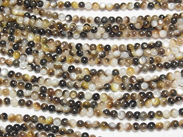 [Video] Brown-Black Shell (Black-lip Oyster) Round 3mm 1strand beads (aprx.15inch/37cm)