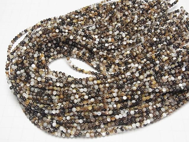 [Video] Brown-Black Shell (Black-lip Oyster) Round 3mm 1-strand beads (approx. 15 inches/36 cm)