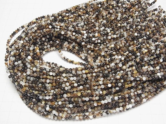 [Video] Brown-Black Shell (Black-lip Oyster) Round 3mm 1strand beads (aprx.15inch/37cm)