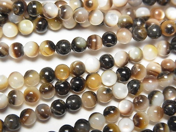 [Video] Brown-Black Shell (Black-lip Oyster) Round 4mm 1strand beads (aprx.15inch/37cm)