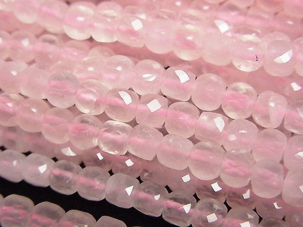 [Video]High Quality! Rose Quartz AA++ Cube Shape 4x4x4mm 1strand beads (aprx.15inch/37cm)