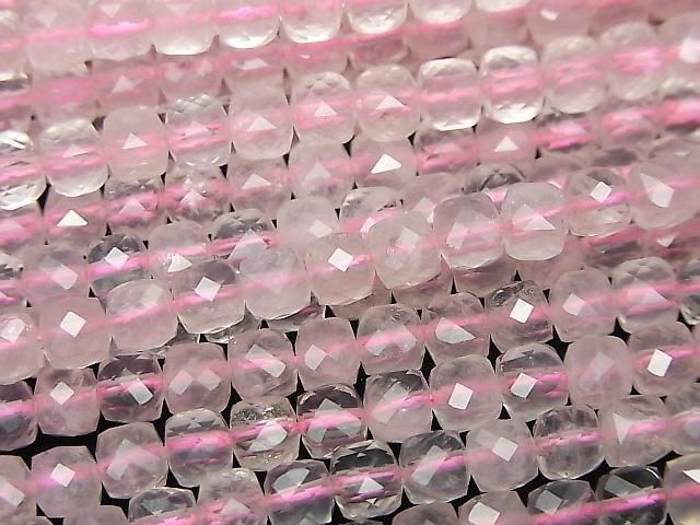 [Video] High Quality! Rose Quartz AA++ Cube Shape 4x4x4mm 1strand beads (aprx.15inch/37cm)