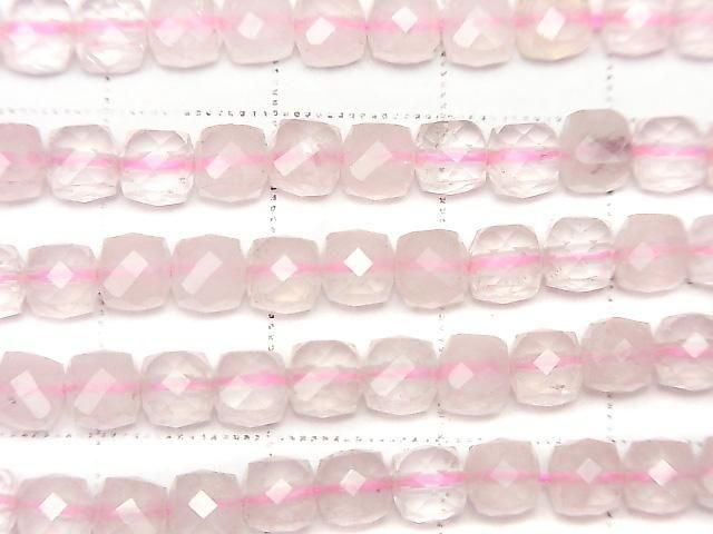 [Video] High Quality! Rose Quartz AA++ Cube Shape 4x4x4mm 1strand beads (aprx.15inch/37cm)
