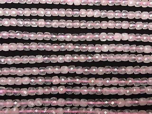 [Video] High Quality! Rose Quartz AA++ Cube Shape 4x4x4mm 1strand beads (aprx.15inch/37cm)
