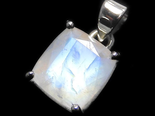 [Video][One of a kind] High Quality Rainbow Moonstone AAA Faceted Pendant Silver925 NO.41