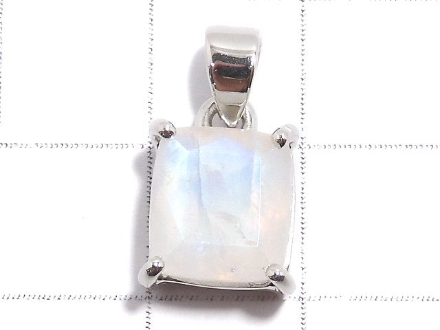 [Video][One of a kind] High Quality Rainbow Moonstone AAA Faceted Pendant Silver925 NO.41