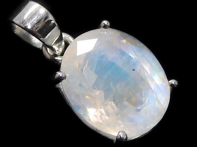 [Video][One of a kind] High Quality Rainbow Moonstone AAA Faceted Pendant Silver925 NO.44