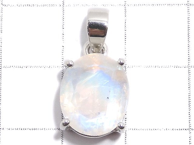 [Video][One of a kind] High Quality Rainbow Moonstone AAA Faceted Pendant Silver925 NO.44