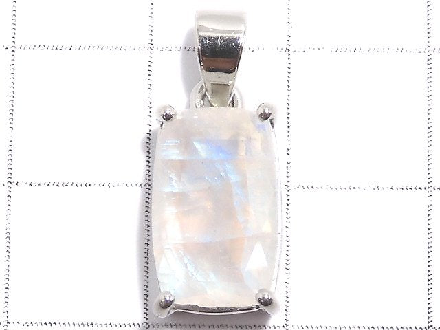 [Video][One of a kind] High Quality Rainbow Moonstone AAA Faceted Pendant Silver925 NO.45