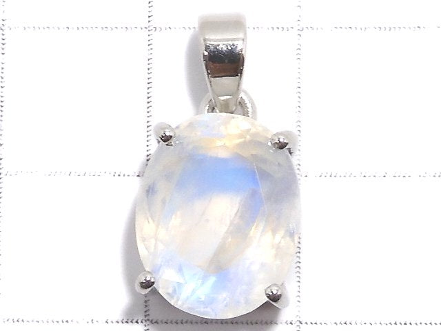 [Video][One of a kind] High Quality Rainbow Moonstone AAA Faceted Pendant Silver925 NO.46