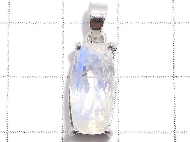 [Video][One of a kind] High Quality Rainbow Moonstone AAA Faceted Pendant Silver925 NO.47