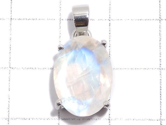 [Video][One of a kind] High Quality Rainbow Moonstone AAA Faceted Pendant Silver925 NO.50