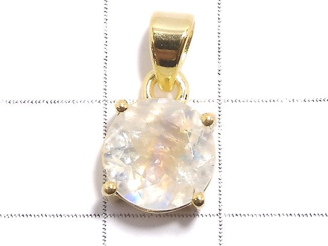 [Video][One of a kind] High Quality Rainbow Moonstone AAA Faceted Pendant 18KGP NO.51