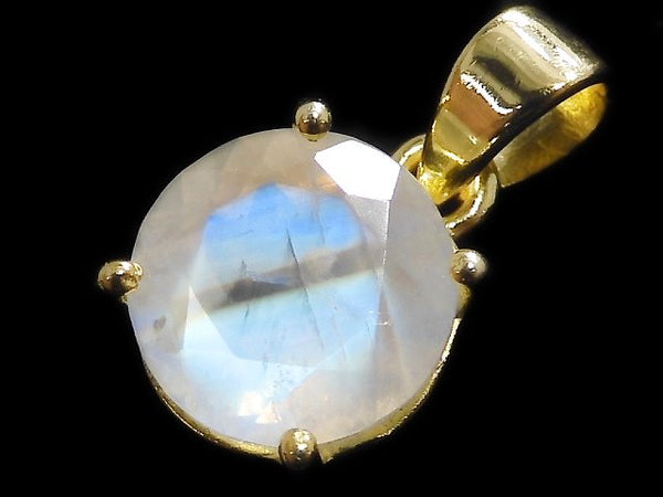 [Video][One of a kind] High Quality Rainbow Moonstone AAA Faceted Pendant 18KGP NO.52