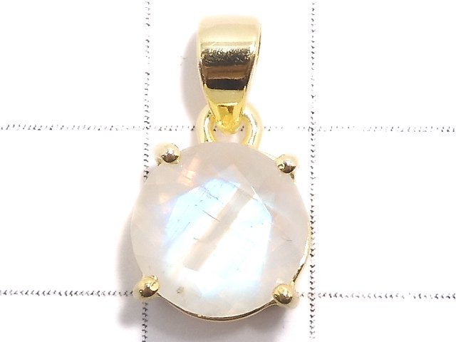 [Video][One of a kind] High Quality Rainbow Moonstone AAA Faceted Pendant 18KGP NO.52