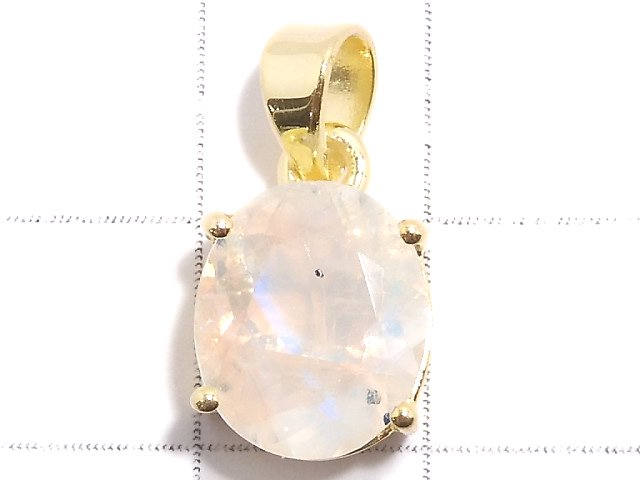 [Video][One of a kind] High Quality Rainbow Moonstone AAA Faceted Pendant 18KGP NO.54