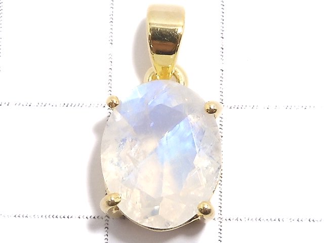 [Video][One of a kind] High Quality Rainbow Moonstone AAA Faceted Pendant 18KGP NO.55