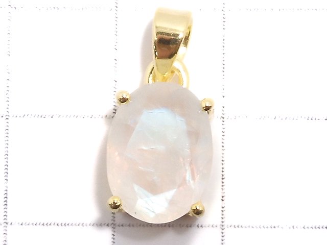 [Video][One of a kind] High Quality Rainbow Moonstone AAA Faceted Pendant 18KGP NO.56